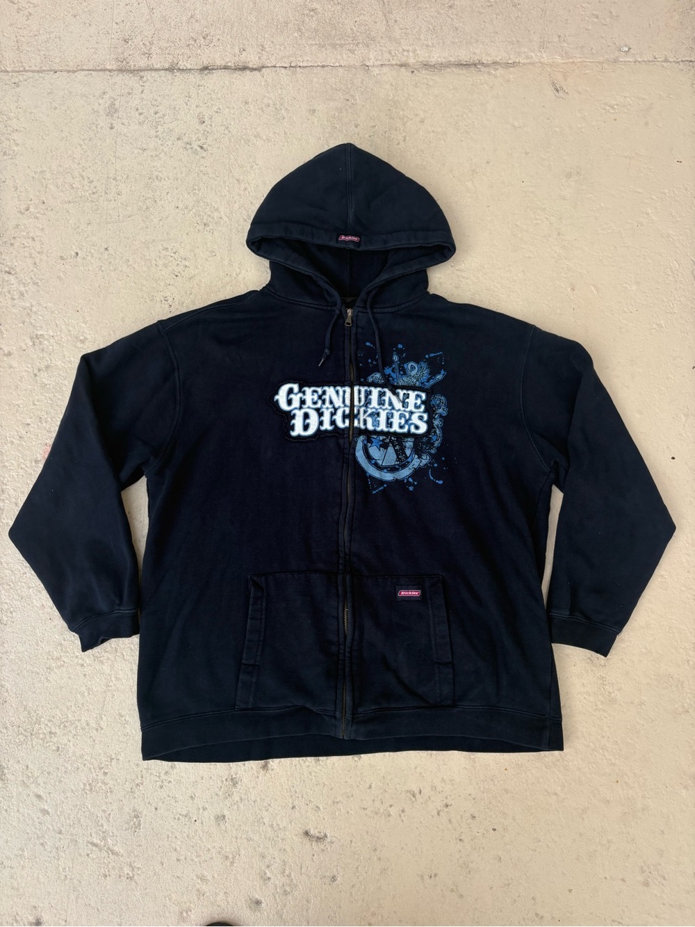 Dickies vintage y2k black graphic zip up hoodie with blue accents size L
